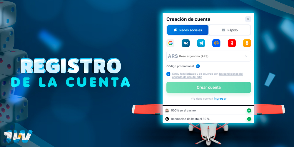 Registrar una cuenta personal para jugar a Aviator